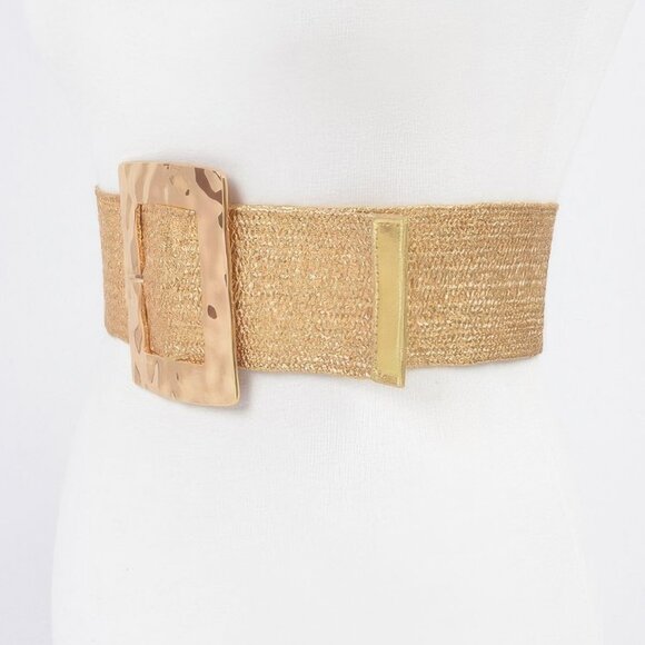 Rectangle Metal Buckle Stretch Plus size Straw Belt - Picture 2 of 4